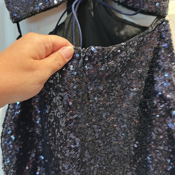 Hello Molly Wanna Know How You Feel Sequin Cut-Out Mini Dress XS Navy Blue - Picture 8 of 12
